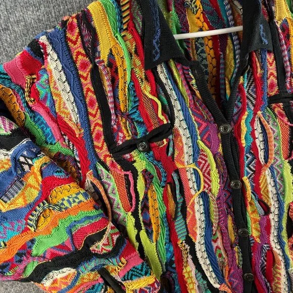 COOGI Australia Women Cardigan Sweater Colorful Knit 3D Large Cotton Pockets